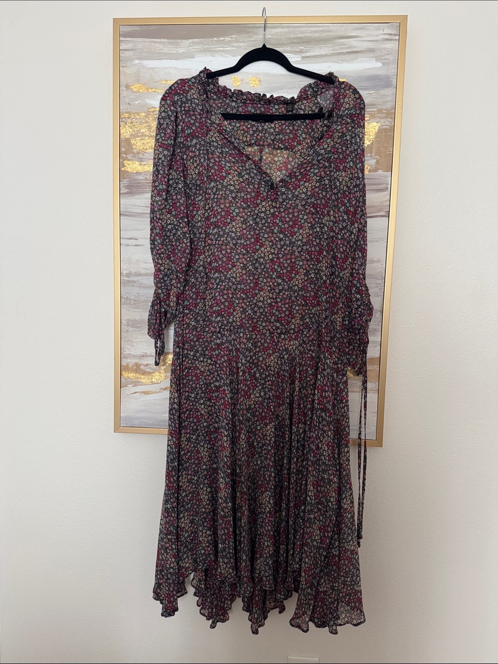 Ted Baker Burgundy, Black and Pink Floral Midi Dress